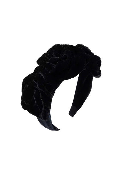 Rose Velvet Headband in Black