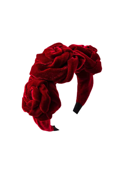 Rose Velvet Headband in Dark Red