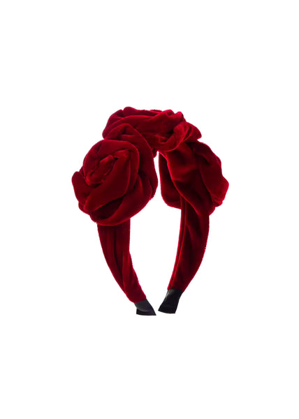Rose Velvet Headband in Dark Red