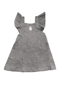 Toddler Lil' Ghostie Embroidered Pinadore Linen Dress in Ghost Grey