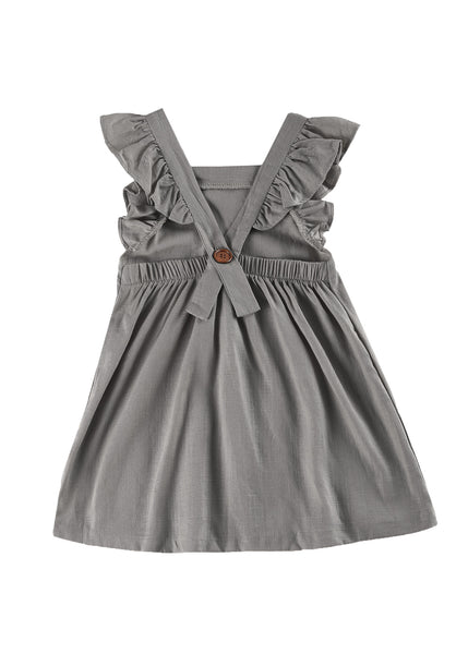 Toddler Lil' Ghostie Embroidered Pinafore Linen Dress in Ghost Grey