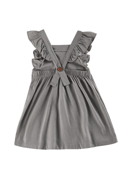 Toddler Lil' Ghostie Embroidered Pinadore Linen Dress in Ghost Grey