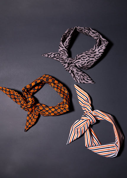 Headwrap Scarf / Neckerchief in Dark Halloween Stripe