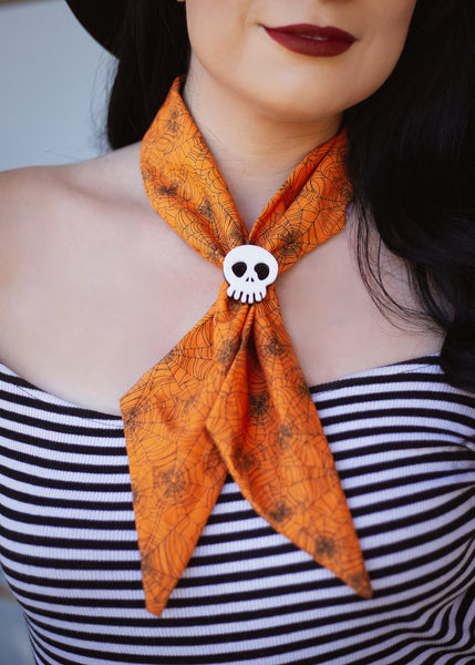 Headwrap Scarf / Neckerchief in Orange Spiderweb Print