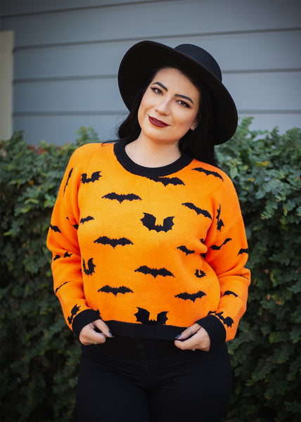 Adult Freakin' Bats Orange Unisex Pullover Sweater