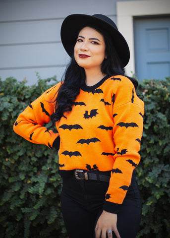 Adult Freakin' Bats Orange Unisex Pullover Sweater