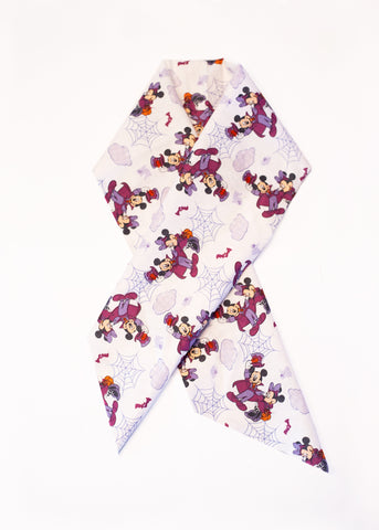 Headwrap Scarf / Neckerchief in Mickey Halloween White Print