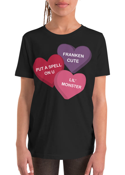 Youth Spooky Conversation Hearts T-Shirt in Black