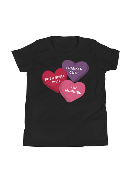 Youth Spooky Conversation Hearts T-Shirt in Black