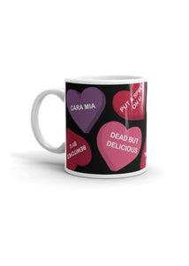 Spooky Conversation Hearts Coffee Mug in Black