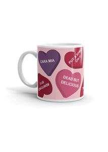 Spooky Conversation Hearts Coffee Mug in Pink