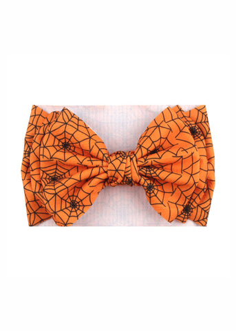 Baby/Toddler Bow Headband in Orange Spiderweb Print
