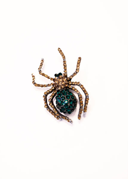 Deco Spider Brooch in Green