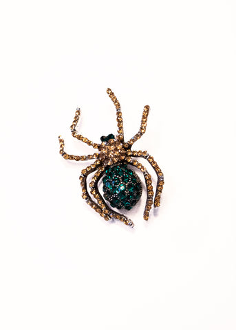 Deco Spider Brooch in Green